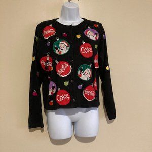 1999 Coca-Cola by Michael Simon Embroidered Applique Christmas Cardigan Sweater